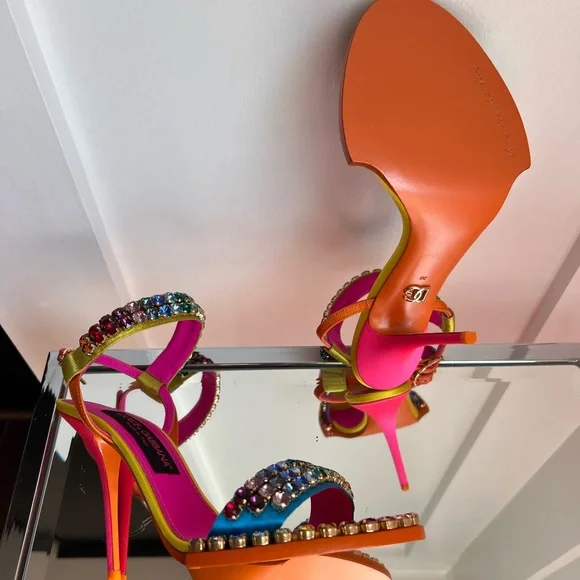 Dolce & Gabbana Fuchsia and Yellow Multicolor Crystal Embellishment Heels - Picture 6 of 10